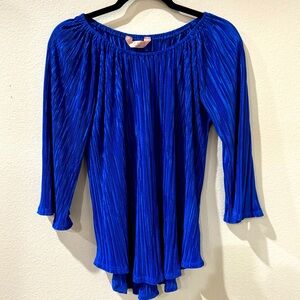 🎉Royal Blue Crew Neck Crinkled 3/4 Sleeve Top Size Medium EUC